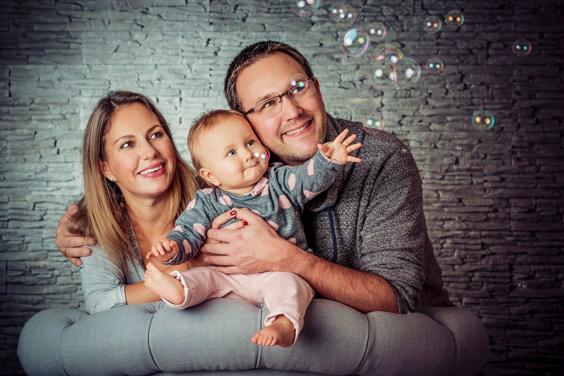 Familienfotos mit Seifenblasen